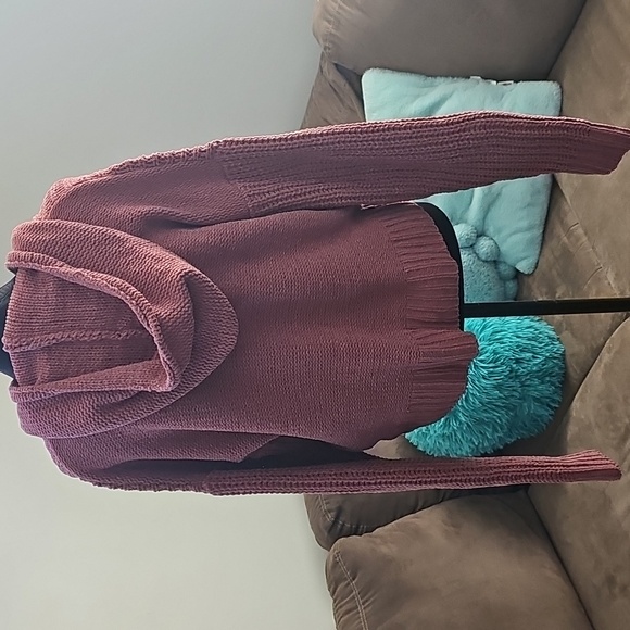 Poof! Pink Hooded Sweater Chenille Chunky Knit, Womens Medium - Picture 3 of 6